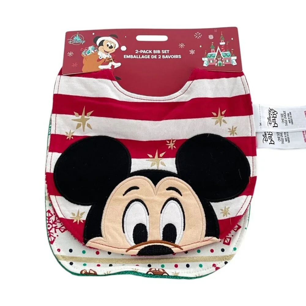 Disney Store Mickey Mouse and Friends Holiday Cheer Christmas Bib Set for Baby